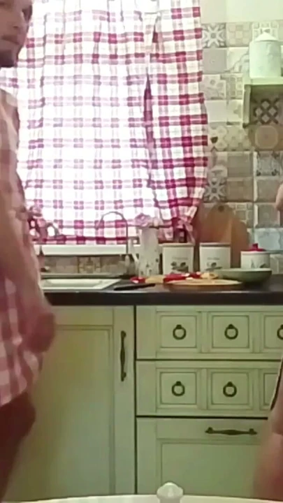 Stepmom cooks dinner naked, and I jerk off to her | Clip 1