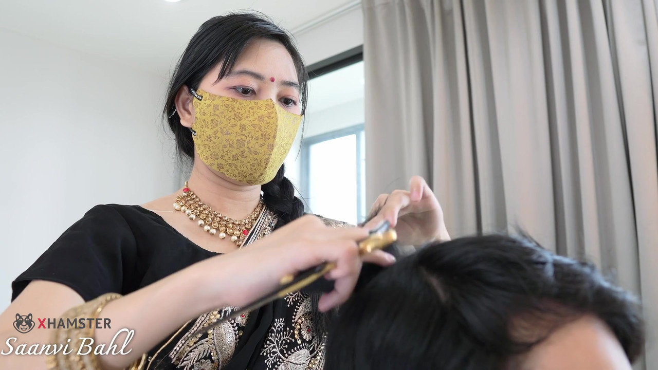 Barber Desi Female Horny while hair cutting