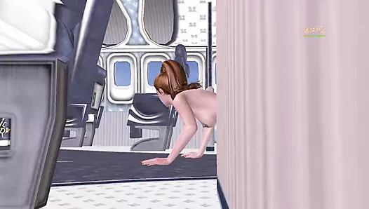 Animasyonlu 3 boyutlu porno - güzel bir genç kız uçakta seksi pozlar veriyor ve seksi amını parmaklıyor