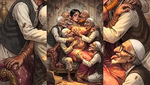 Hintli orta yaşlı seksi kadınlar ve yenge pis müslüman erkekler tarafından tamamen domine ediliyor - halka açık gruplama ve yolsuzluk