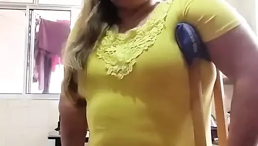 polio lady in kitchen