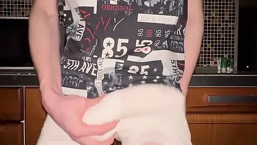 Twink pulls off his Panties and Jerks Off his Huge 23 cm Cock