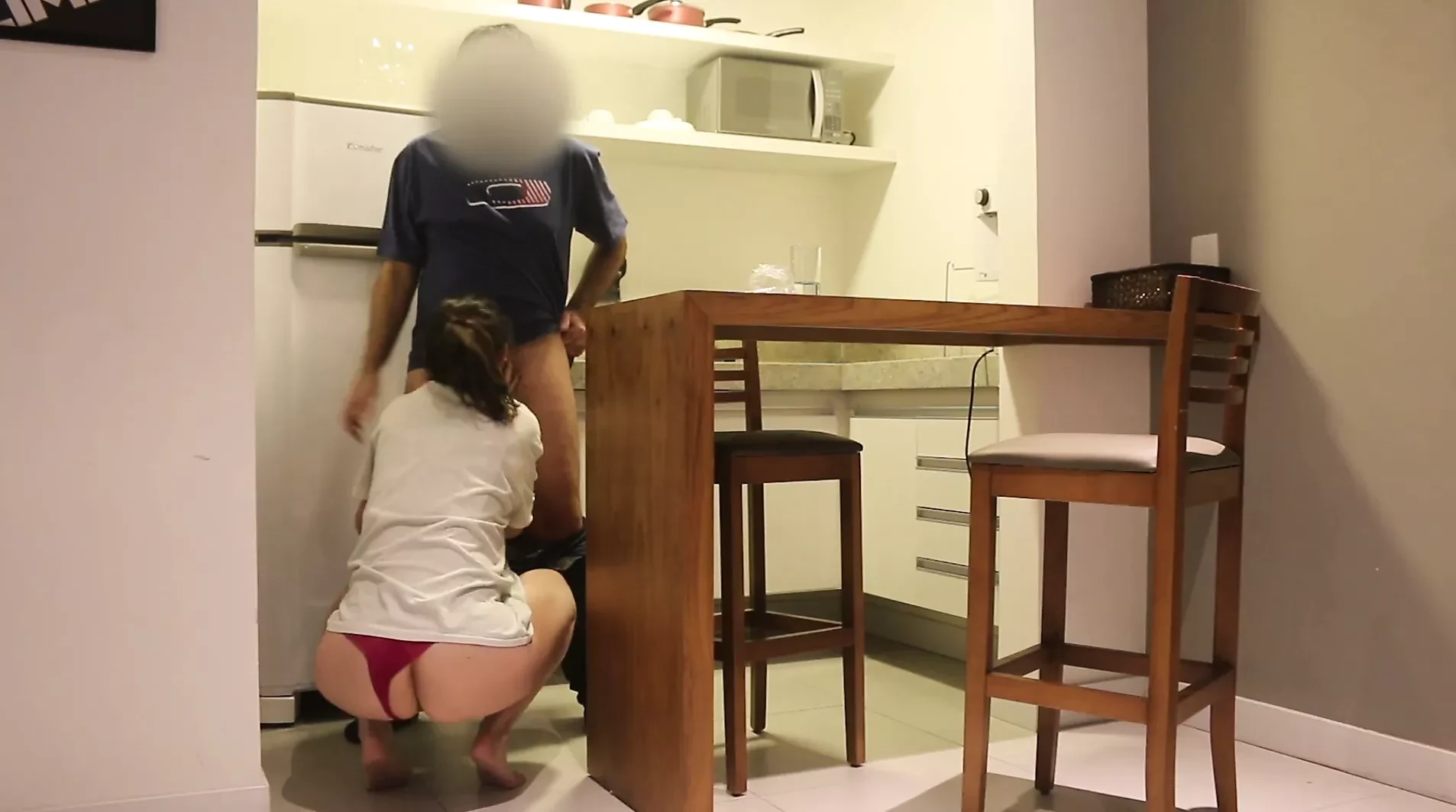 She fucks and sucks her husband's friend's dick while they are alone at home.