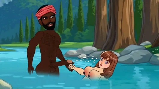 22-year-old Sabina fucked a big cock in the village man in the pond and dropped the water of the penis. Black thick cock.