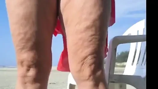Hot crown sunbathing on the beach in transparent micro bikini
