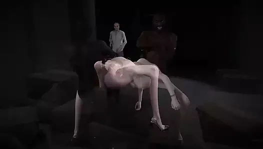 3 boyutlu süper ateşli Asyalı olgun orta yaşlı seksi kadın iki siyah yarakla üçlü seks yapıyor