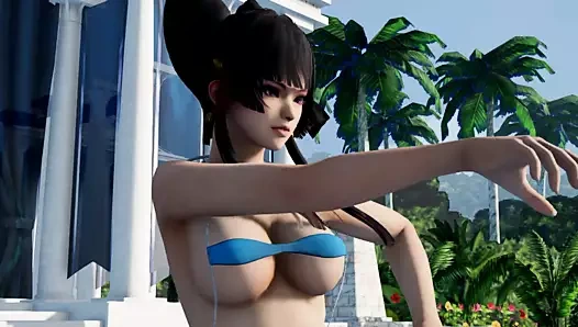 Seksi ateşli güzellik sahilde küçük bikiniyle dans ediyor