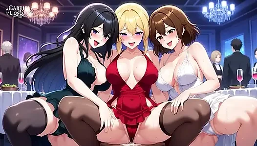 Hentai Lesbian threesome at a private party Part 2 Electro Blues