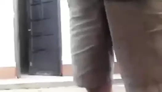 He jerks his big cock on the street