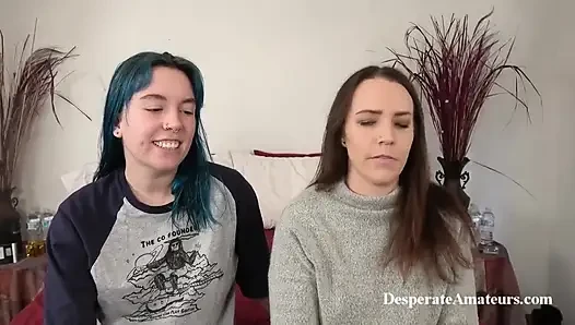 Çaresiz amatörler Olivia ve Alisha sıkı amcıklarını Jesses'in büyük sert yarağıyla siktiriyor