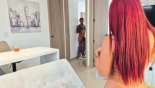 Tiktoker famous Colombian is fucked in her own apartment by a fan who ends up cumming her rich tits and pink pussy