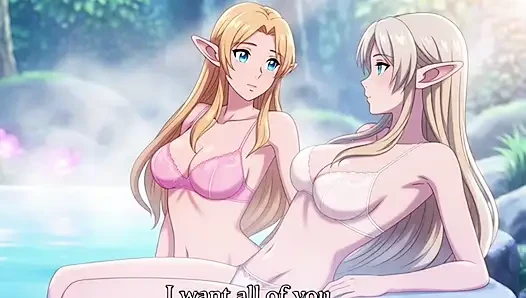 Two beautiful lesbian elves share an intimate night in a magical hot springs