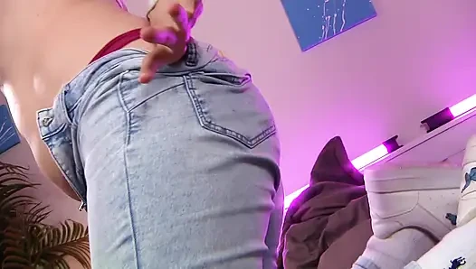 Hot blonde masturbates in tight jeans.