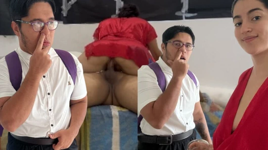 Tia takes advantage of the visit of her nerdy nephew to fuck him!