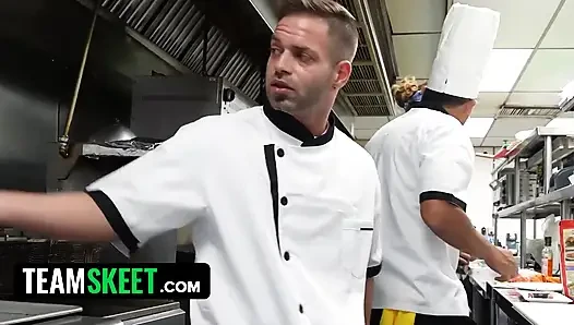 Petite Bunny Fae Takes on the Entire Kitchen Crew in a Wild Restaurant Gangbang