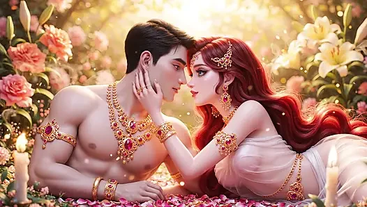 Hot chemistry of desi indian couple in the bedroom - Sexy girl with gold jewelry and muscular guy in full passion