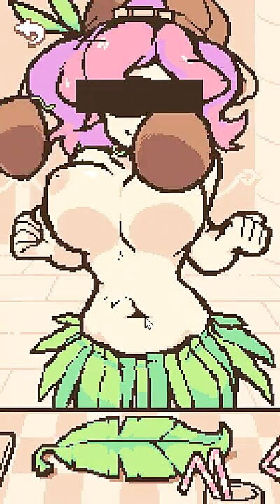 Hindistan cevizi sallamak - piksel hentai oyunu - büyük göğüsler, sahilde sağma