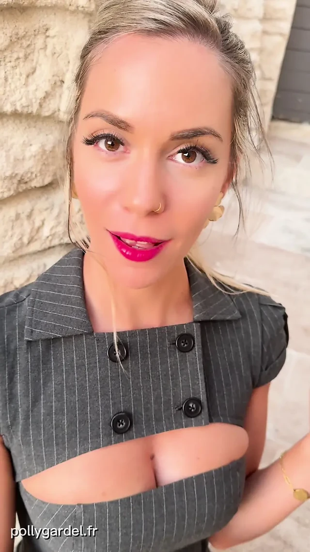 Shown for dessert, Polly Gardel, porn actress gets fucked outside and drinks cum