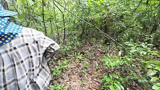 Thai girls walking and talking and picking mushrooms in the forest, secretly showing in the deep forest Clear Thai voice