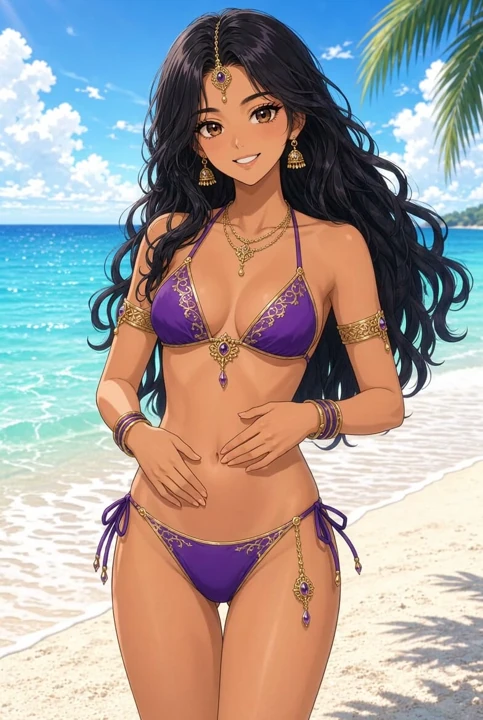 Lilavati Anime Plaj Bikini Nazik Karın Dokunuşu ve Gülümseme Ateşli Hint Kızı