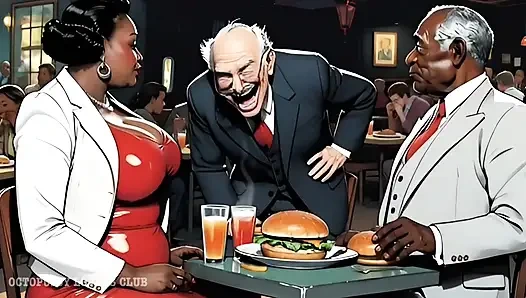 Elit Kulübü: Sahibe Zenci Iri Güzel Kadın Yaşlı Zengin Gavatların Hayallerini Gerçekleştiriyor. Çizgi Film Görsel Roman