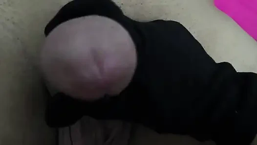 Indian wife uses hand gloves to masturbate husband and gets fucked in missionary, Shaved Indian pussy with shaved Husband