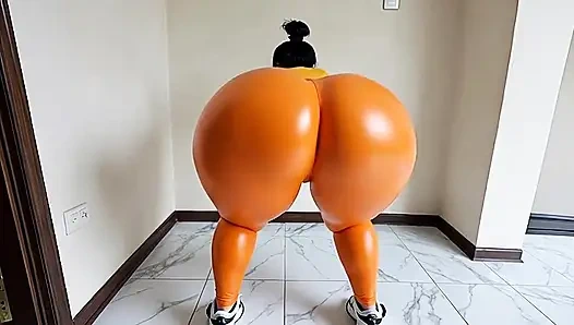 Turuncu taytlı büyük götlü kadın hareket ediyor