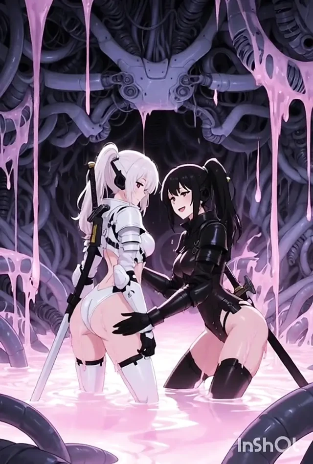 İki anime uzay şövalyesi, balçıkla dolu bir uzay gemisinde