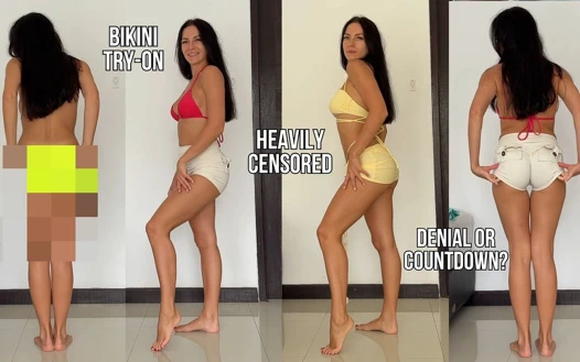 Boşalmak mı reddetmek mi? Sinir bozucu bikini denemesi, ağır sansürlü