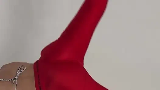 Leggings rojos apretado, piernas de yoga