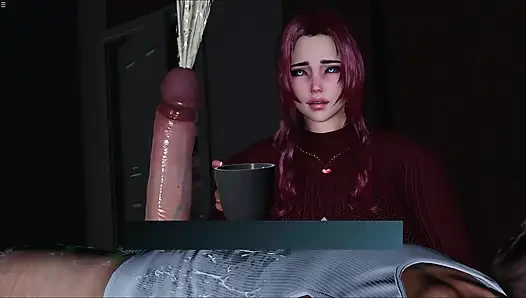 İri güzel kadın Megan kayınpederini kahve fincanı ile boşaltıyor