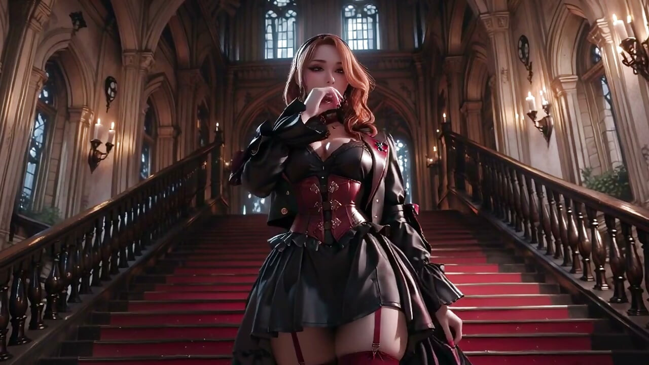 Gotik Kızıl Saçlı Kraliçe! Mum ışığıyla aydınlatılmış salonda görkemli bir taç giyme töreni, altın bir kupa ve şeffaf çoraplarla diz çöküyor.