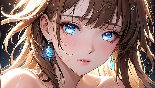 Eterik duygular - samimi bir yakın çekimde parlayan gözyaşlarına sahip ai kız