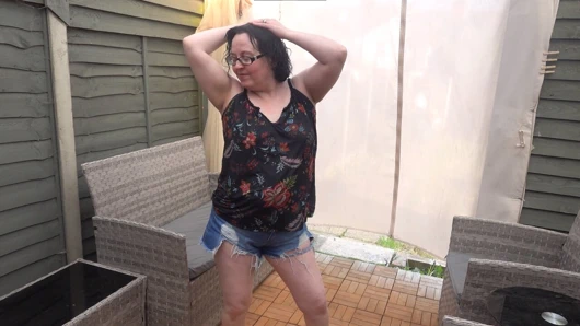 Mom stripping in turn Denim shorts and bra