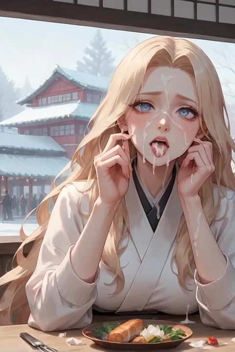 Kimono krem damlayan karlı bir kafede seksi, edepsiz baştan çıkarma - azgın, sert porno!