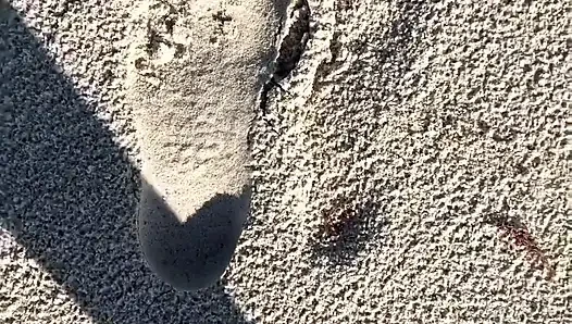 16 feet boyutunu plajda kum baskılarıyla karşılaştırıyor