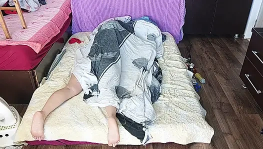 Foreplay in the bedroom with an amateur couple.