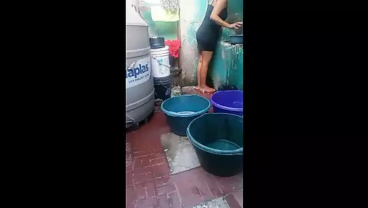 Indian stepmother was washing clothes, I couldn't resist seeing her delicious ass and I secretly fucked her