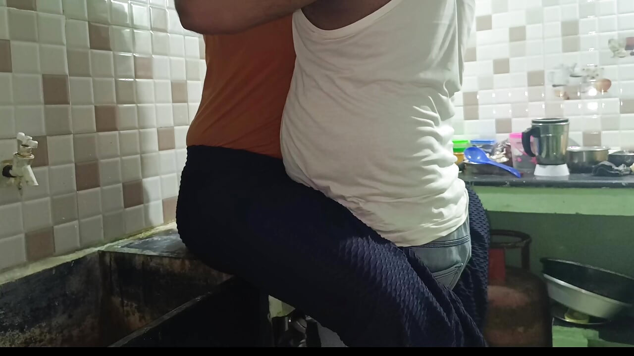 Romance in kitchen while cooking house wife trying top and back position