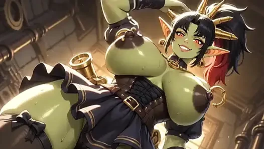Anime güzel sevimli ork göğüsleri, ai animasyon