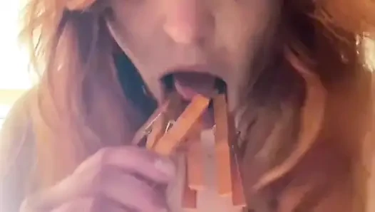 Clothespins, Spit, Licking Toilet and Floor Masturbation