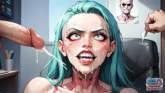 Ofis seks partisi: çatlak mavi saçlı orta yaşlı seksi kadın çifte penetrasyon zihin molası veriyor