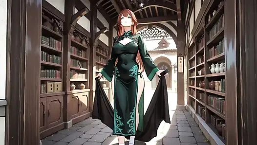 Kızıl saçlı ve zümrüt qipao! Doğu avlusunda tembel baştan çıkarma.