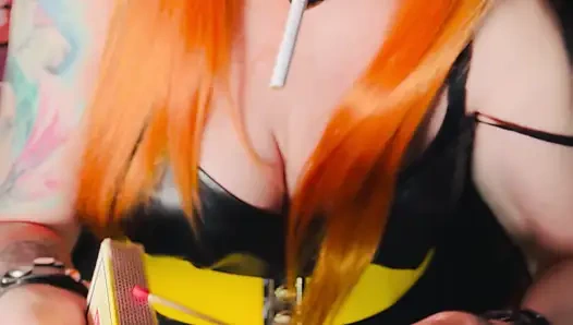 Hot Ginger Beauty, Tina Snua, Smoking A Cigarette In A Leather Dress - Snap Inhales OMI OME Drifting Cough