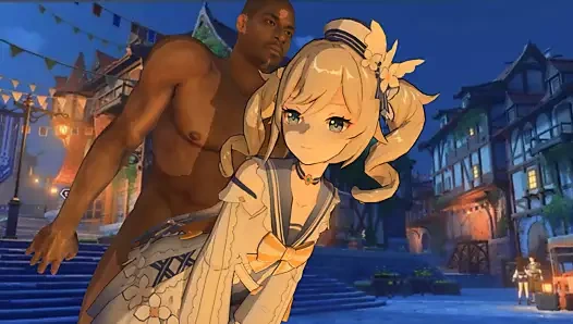 Genshin - barbara tatilden sonra akşam sokakta seks yaptı