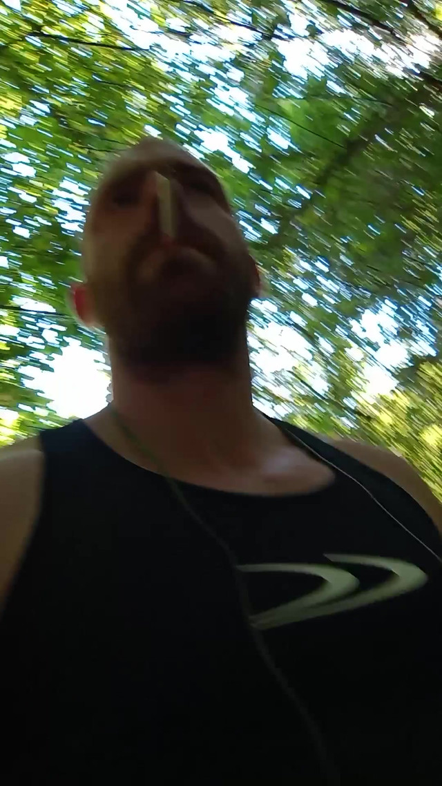 Muscular guy is walking and masturbate outdoor