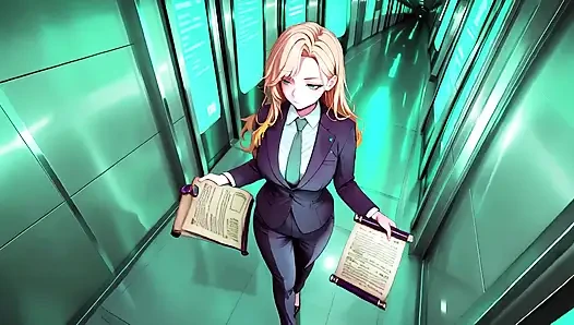 Blonde Boss in Purple Suit! Office Train Private Moments. She's Multitasking with Files While Secretly Adjusting Her Skirt...