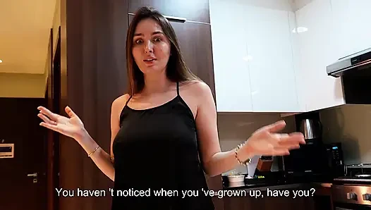 Bakış açısı: üvey annem masanın altında yarağıma baktıktan sonra bana gizli bir mutfakta sakso çekiyor