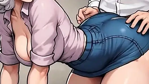 Waifu sekreter bakış açısı - beyaz saçlı nine ve esmer ofis yakın çekim azdırma