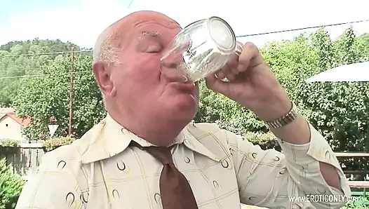 Grandpa and grandma have hard sex in the middle of the German forest